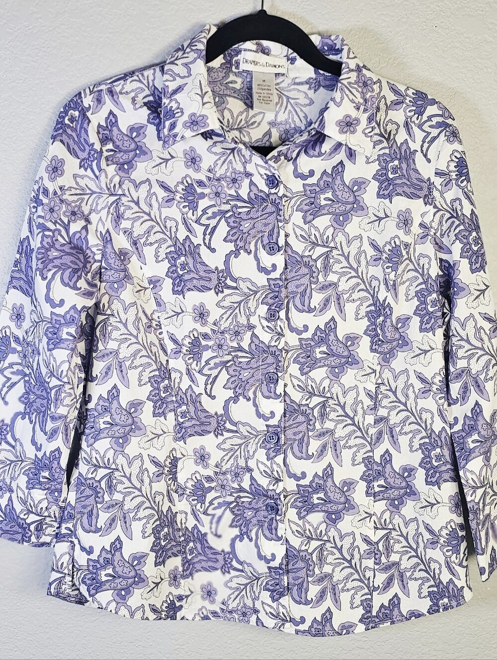 Draper’s & Damon’s Purple Floral Button Down Shirt Medium Stretch Cotton